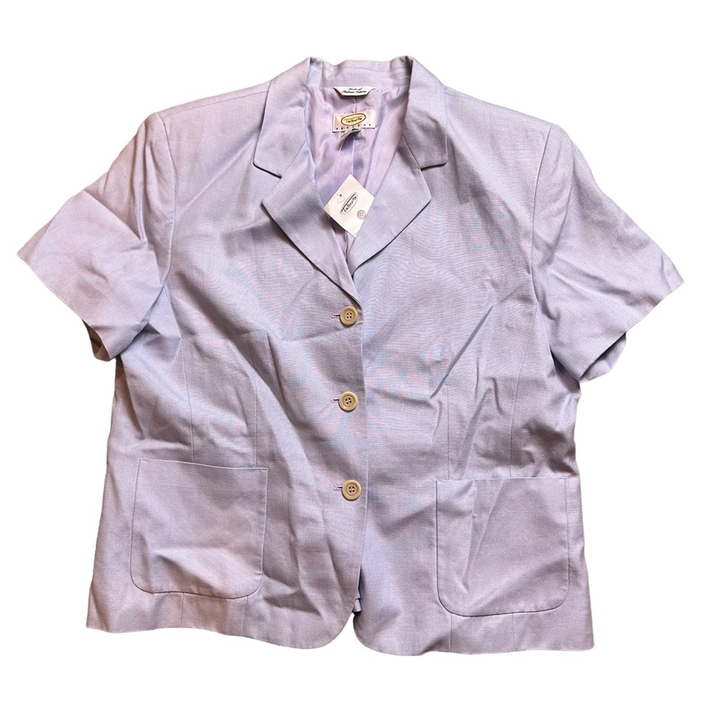 NWT TALBOTS Women’s Vintage Rayon Linen Short Sleeve Button Down Blazer in Blue
